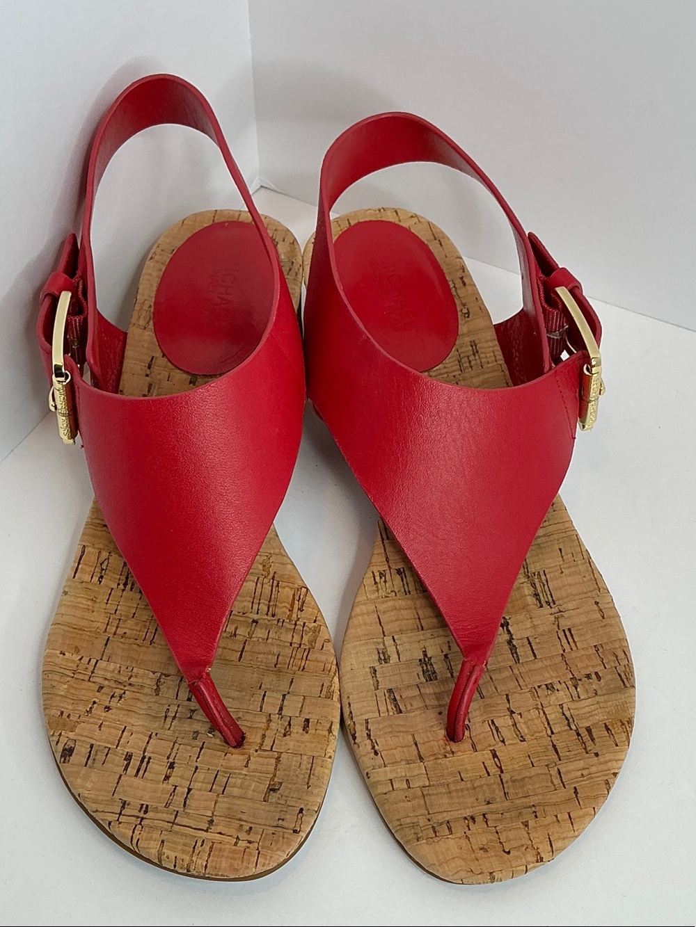 Michael Kors Red Leather Cork-Trim Thong Sandals